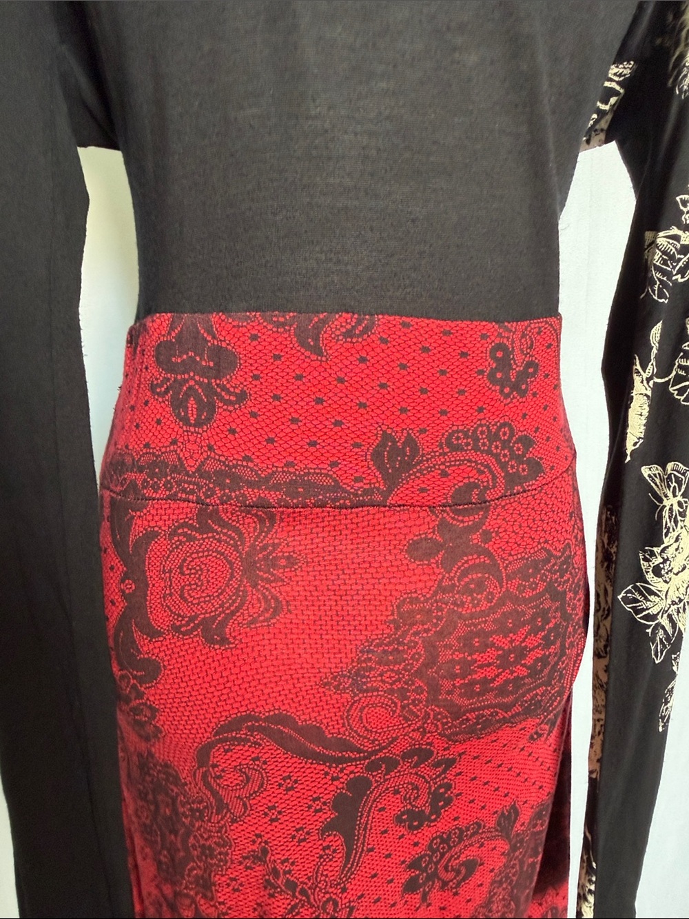 Desigual Lanoria Long Sleeve Midi Dress Size L Black Red Lace Detail Whimsigoth - Picture 7 of 15